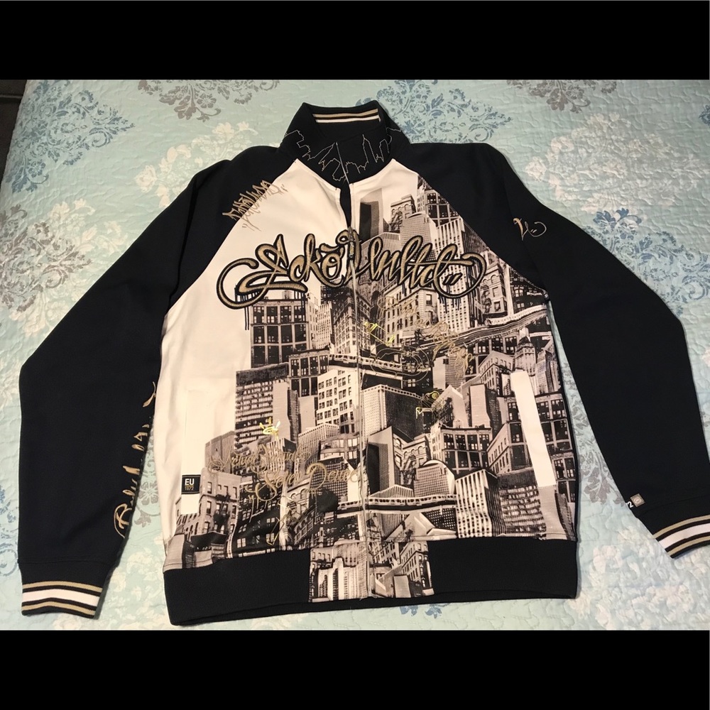 High-rise buildings graphic zip-up jacket